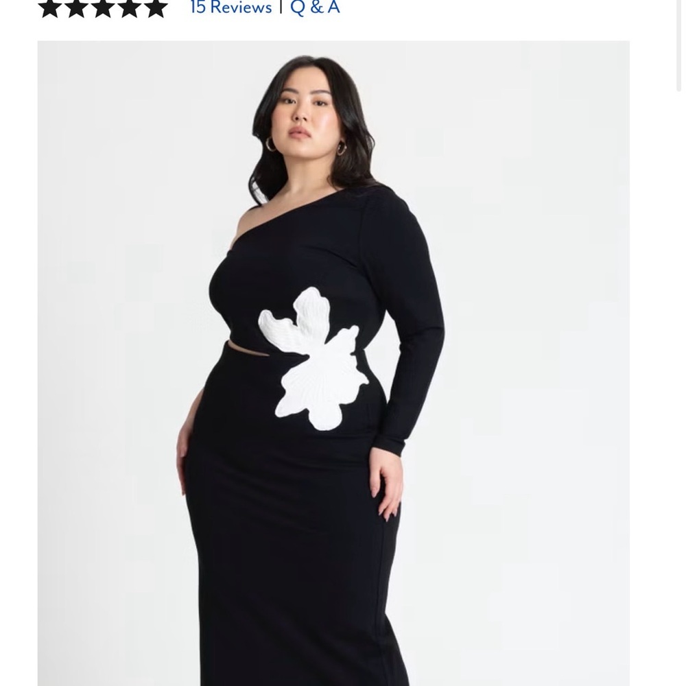 Eloquii Black One-Shoulder Dress with White Floral Accent